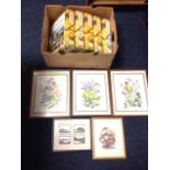 Miscellaneous books & pictures, including three Julie Piper prints of wild flowers; an S Brewis