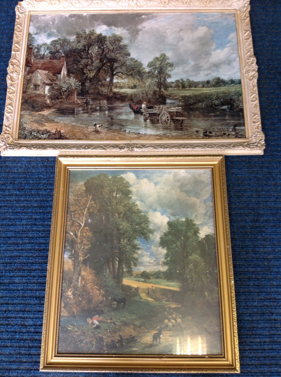 A large gilt framed landscape print after Leader titled Golden Hours; and two framed Constable - Image 3 of 3