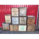 Ten nackered old tea chests, the boxes stencilled with produce names & countries - Produce of Kenya,