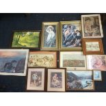 Miscellaneous framed prints including hunting, landscapes, Victorian, sentimental, etc. (A lot)