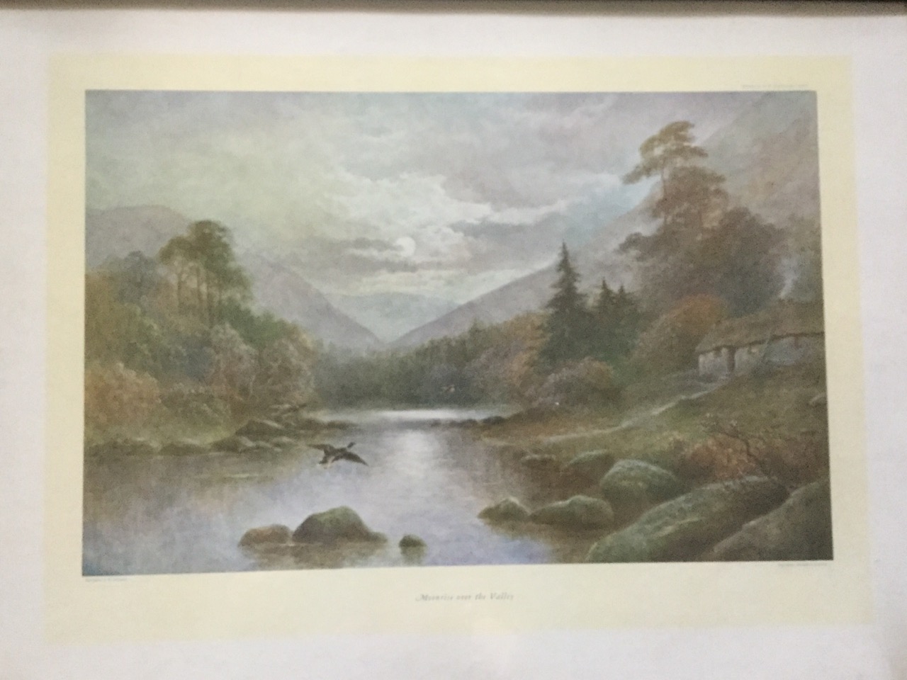 A John Jones print depicting swans on a lake, dated 92; and a JWGozzard print titled Moonrise over - Image 2 of 3
