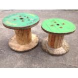 A graduated pair of marine cable reels, the painted drums in pine. (2)