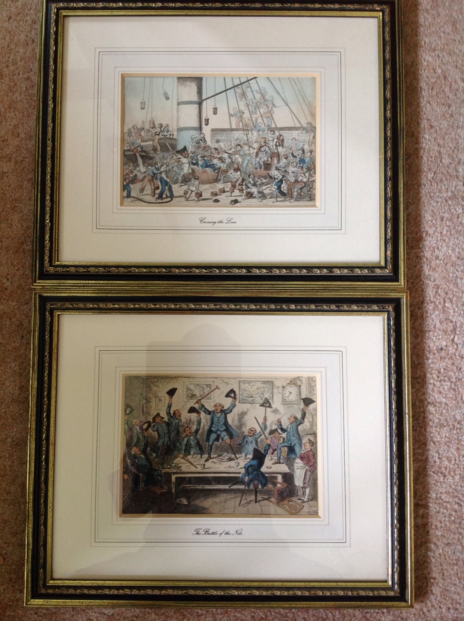 A set of four amusing handcoloured naval prints titled Crossing the Line, Flying Away, the Point - Image 2 of 3