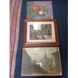 Three miscellaneous pictures - a framed amusing print of dogs titled The Dogs Academy, a study of