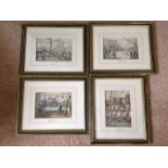 A set of four amusing handcoloured naval prints titled Crossing the Line, Flying Away, the Point