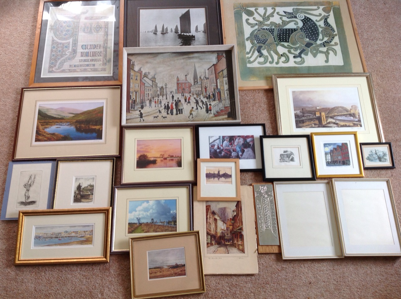 Miscellaneous framed pictures & prints including a signed Helen Stuart watercolour of Amble,