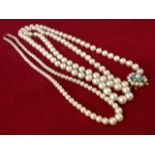 A graduated pearl choker necklace with 9ct gold clasp - A/F (8in); and an individually knotted pearl