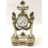 A nineteenth century French marble mantleclock, the architectural style timepiece with urn finial