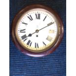 A mahogany cased GPO wallclock, the enamelled dial with roman chapters, bearing ER & GPO marks, with