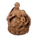 Large relief carved pine ecclesiastical devotional boss,