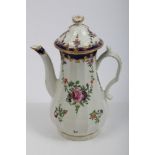18th century Worcester fluted coffee pot and cover with moulded floral knop,