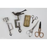 Collection of early sewing accessories comprising - early 19th century French silver pin cushion