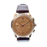 1950s Gentlemen's Delbana rose gold (18ct) Chronograph wristwatch with bronzed dial,