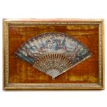 Fine 18th century fan with carved and polychrome painted ivory sticks with mother of pearl inlay