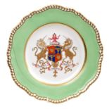 Spode Felspar porcelain armorial plate with central polychrome painted coat of arms for the