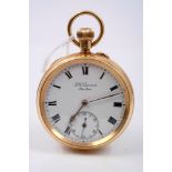 Gentlemen's gold (18ct) open face pocket watch with English button-wind movement by J. W.