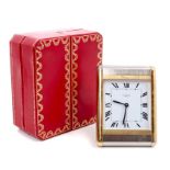 Cartier travelling alarm clock with quartz movement and white enamel dial, signed - Cartier Paris,