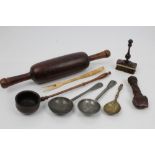 19th century sailors' seam rubber, treen ladle,