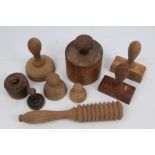 Collection Victorian treen butter pats (9) (Removed from Aldham Mill,
