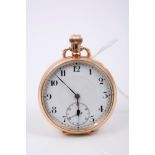 Gentlemen's gold (9ct) open face pocket watch with Swiss seventeen jewel button-wind movement,