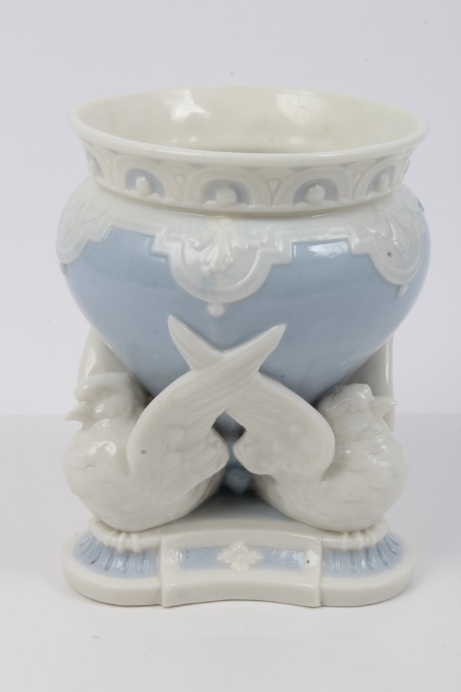 Victorian Minton porcelain vase in pale blue and white,