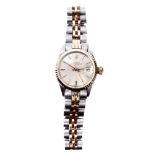 Ladies' Rolex Oyster Perpetual Date bi-metal wristwatch with silvered dials and gold hands and