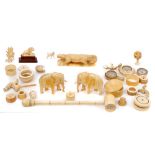 Collection of antique ivory and bone objects, including a large gavel,