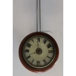 Victorian postman's alarm wall clock with wooden frame and 8½ inch white painted wooden dial with