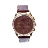 1950s Gentlemen's Coresa Chronographe Suisse wristwatch with circular engine-turned pink gold dial