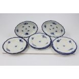 18th century Caughley Salopian ware dessert ware with shaped borders and underglazed blue floral