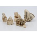 Japanese carved ivory netsuke finely modelled as a rat on a seed pod, signed to the underside, 4.