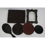 Collection of 19th century Bois Durci items including London 1862 Exhibition Medal,