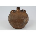 Antique pottery Dorset owl / costrel flask of squat globular form,