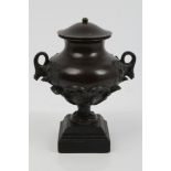 19th century Continental Grand Tour bronze classical urn and cover, domed cover with ball finial,