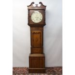 Early 19th century longcase clock with eight day movement, with 13 inch white painted circular dial,