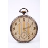 1930s gentlemen's silver and niello work pocket watch with button-wind Swiss fifteen jewel movement,