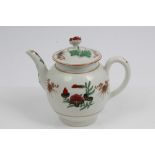 18th century Worcester Flash pattern teapot and cover with floral knop, iron-red, black,