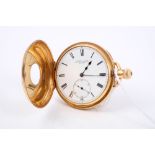 Late Victorian gentlemen's gold (18ct) half hunter pocket watch with button-wind English