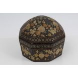 19th century Kashmiri polychrome and gilt painted papier mâché turban box and cover of domed