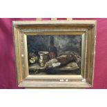 Late 19th century Continental School oil on canvas - still life with a dead rabbit,