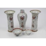 Garniture of three mid-18th century Chinese export vases,