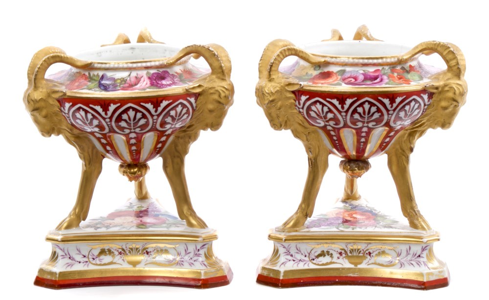 Fine pair Derby porcelain pot pourri vases,