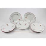 Six late 18th century Dresden porcelain plates and three matching bowls with moulded basket-weave