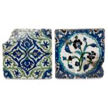 Two antique Iznik Ottoman glazed pottery tiles,