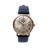 1960s Gentlemen's Omega Automatic Seamaster gold wristwatch, the circular dial with satin finish,