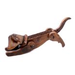 Old wooden artist's life size model dog with 'wagging' tail and adjustable head and limbs,