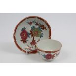 Very rare 18th century Worcester famille rose palette tea bowl and saucer painted in enamels with