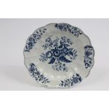 18th century Worcester blue and white junket dish with printed Pine Cone pattern decoration - blue