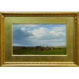William Luker (1828 - 1905), oil on board - cattle grazing in extensive landscape,