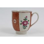 18th century Worcester coffee cup with segmented polychrome flowers,